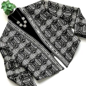 Haute Hippie Ikat Beaded Bolero Cropped Jacket Blazer Black White Textured Tweed